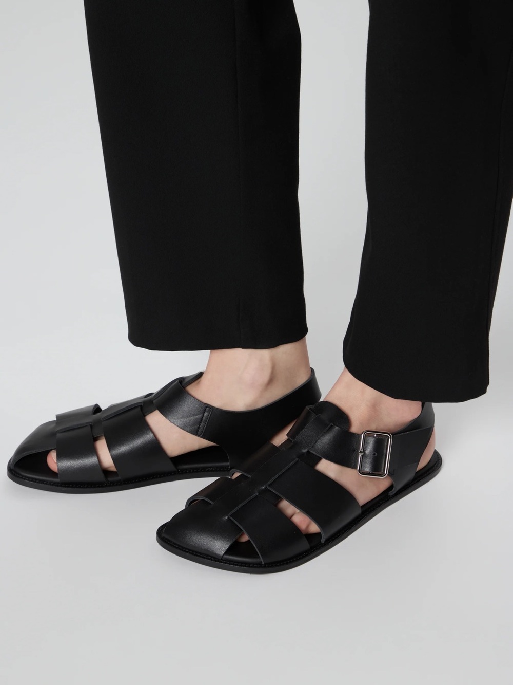 NUGAIA Khady Fisherman Sandals in Black Leather size 37